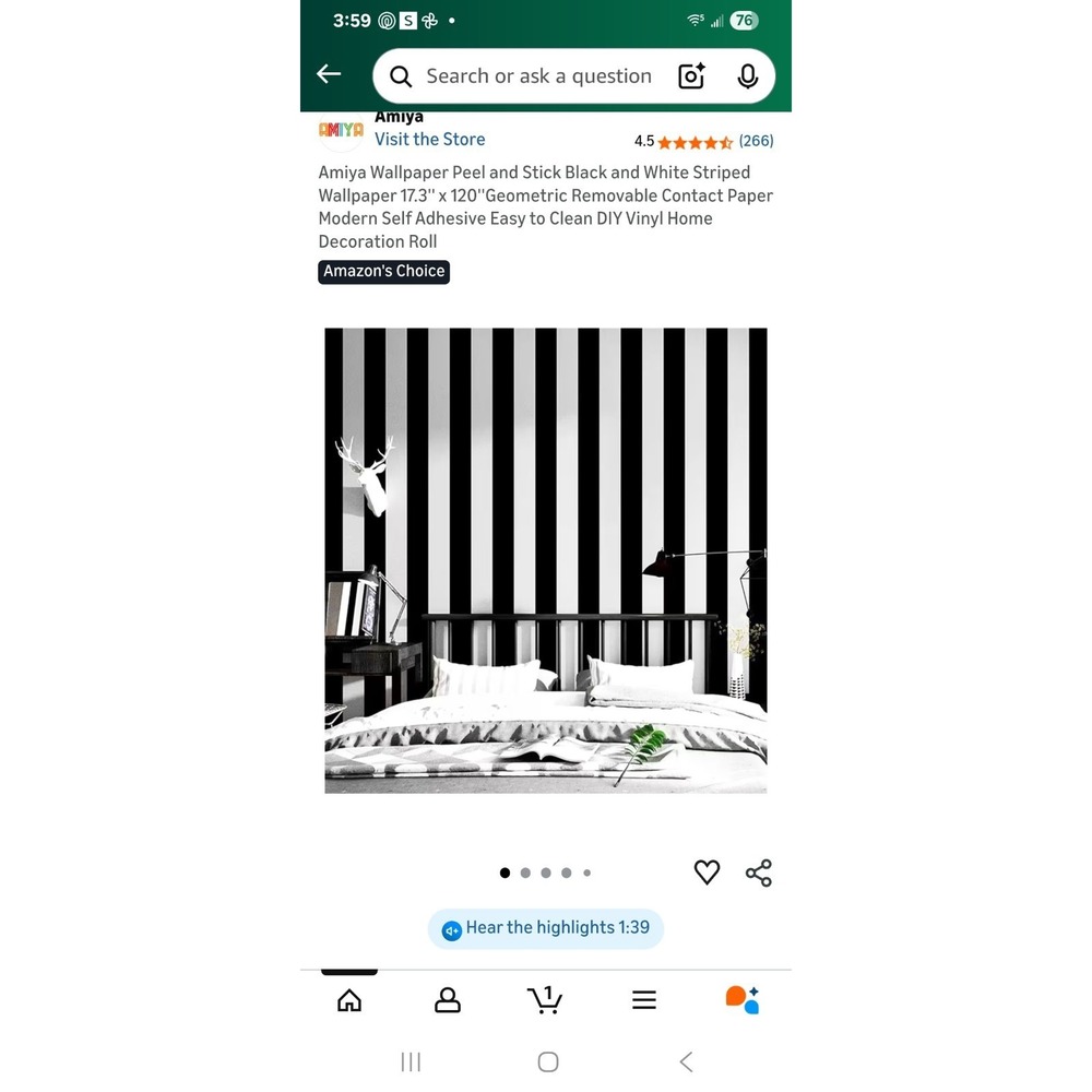 Amiya‎ Peel and Stick Removeable Wallpaper Black And White Stripe Contact Paper